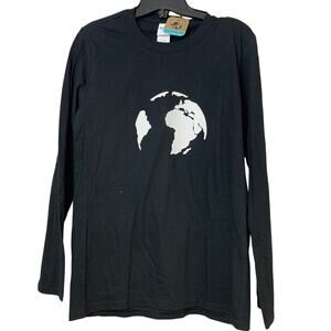 New Hand Printed Womens Small Black Save The Planet Earth Long Sleeve Tee Shirt